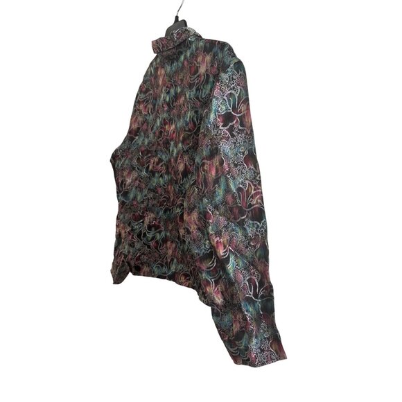 Chicos Womens Jacket Size 1 Rayon Silk Blend Multicolor Metallic Floral Button - Picture 7 of 7